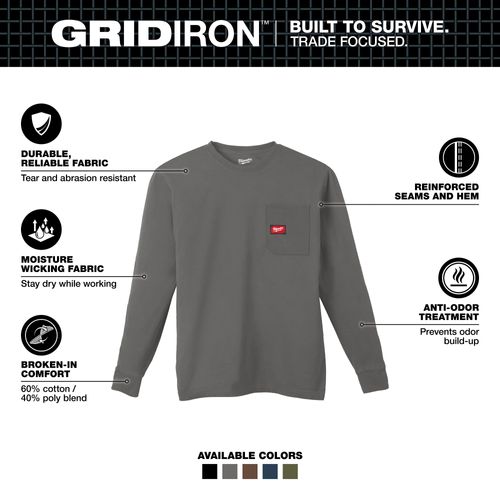 Main product image of Gray GRIDIRON Pocket T-Shirt - Long Sleeve, 606G-L