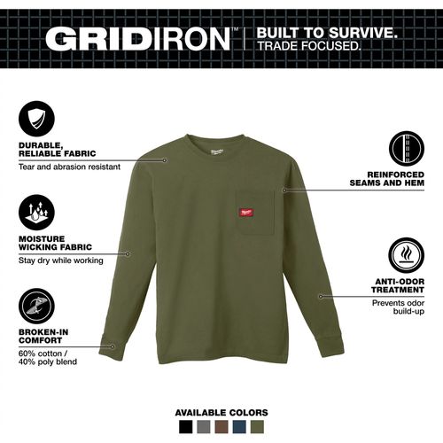 Main product image of GRIDIRON Pocket T-Shirt - Long Sleeve Green (Small) 606GN-S