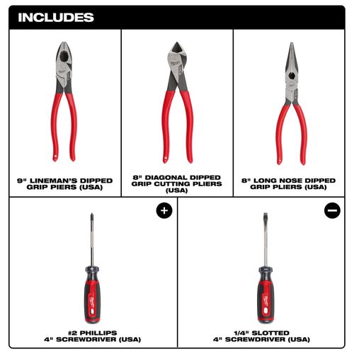 Main product image of 5 Piece Dipped Grip Cutting Pliers & Cushion Grip Screwdrivers Set (USA), MT500-5