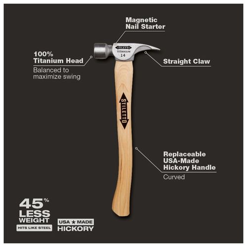 Main product image of STILETTO 14oz Milled/Curved Hickory Hammer, TI14MC
