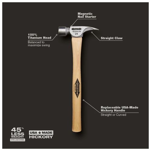 Main product image of STILETTO 14oz Milled/Straight Hickory Hammer, TI14MS