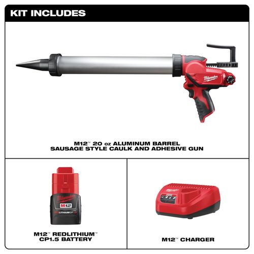 Main product image of M12 20 oz. Aluminum Barrel Sausage Style Caulk and Adhesive Gun Kit
