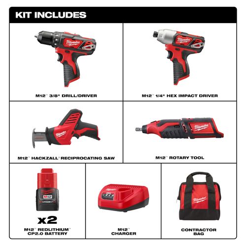 Main product image of M12 Drill/Driver, Rotary Tool, Impact Driver, HACKZALL Saw Kit