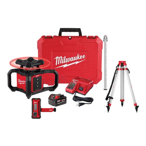 Main product image of M18 Red Exterior Rotary Laser Level Kit w/ Receiver, Tripod, & Grade Rod