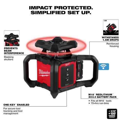 Main product image of M18 Red Exterior Rotary Laser Level Kit w/ Receiver, Tripod, & Grade Rod