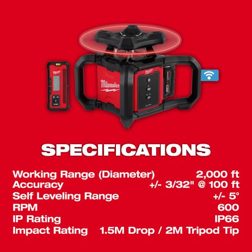 Main product image of M18 Red Exterior Rotary Laser Level Kit w/ Receiver, Tripod, & Grade Rod