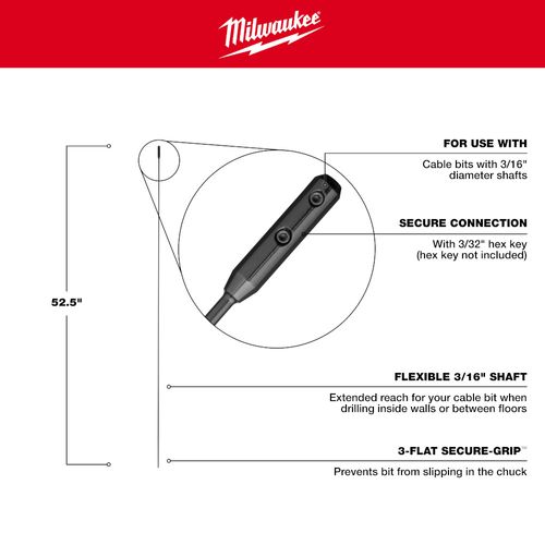 Main product image of 3/16" x 52.5" Flexible Cable Bit Extension