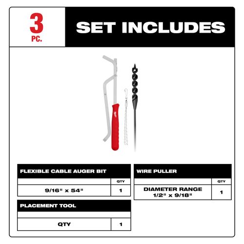 Main product image of 9/16" x 54" Flexible Cable Auger Bit (3 Piece)