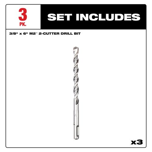 Main product image of SDS PLUS M2 2-Cutter 3/8" x 6" Drill Bit (3 Pack)
