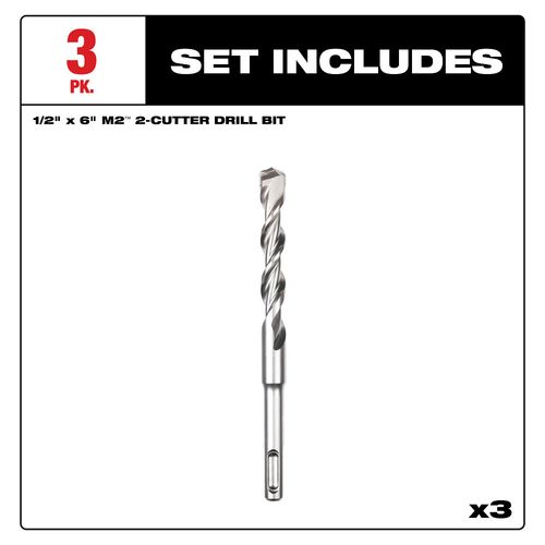 Main product image of SDS PLUS M2 2-Cutter 1/2" x 6" Drill Bit (3 Pack)