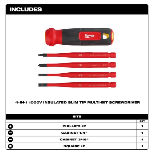 Main product image of 4-in-1 1000V Insulated Slim Tip Multi-Bit Screwdriver