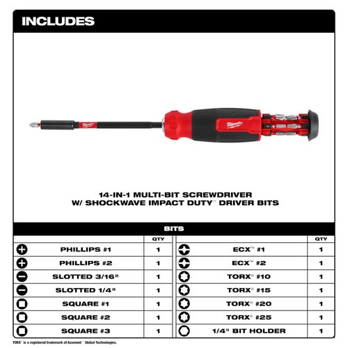 Main product image of 14-in-1 Multi-Bit Screwdriver W/ SHOCKWAVE Impact Duty Bits