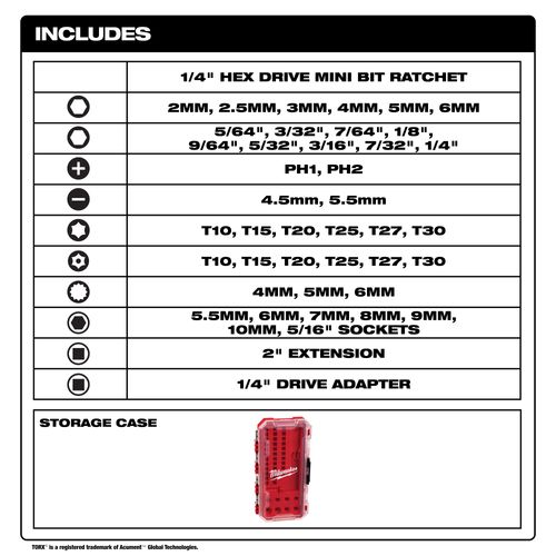 Main product image of 44 Piece 1/4" Hex Drive Mini Flex Head Ratchet & Bit Set, 48-22-2952