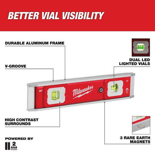 Main product image of 9" Torpedo Level with Lighted Vials