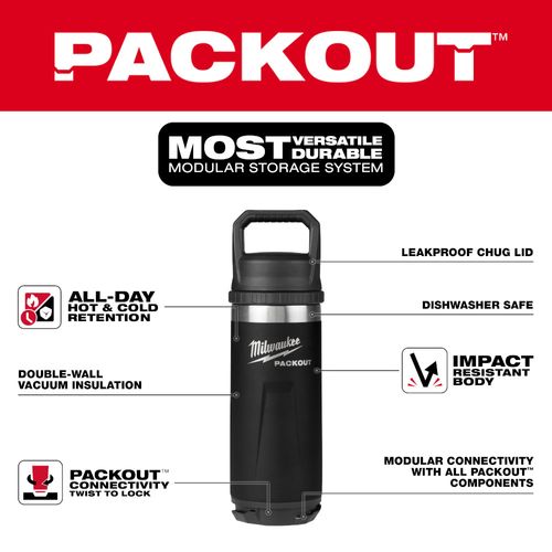 Main product image of PACKOUT 18oz Insulated Bottle with Chug Lid (Black)