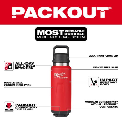 Main product image of PACKOUT 36oz Insulated Bottle with Chug Lid (Red)