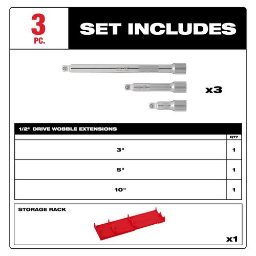 Main product image of 3 Piece 1/2" Drive Wobble Extension Set