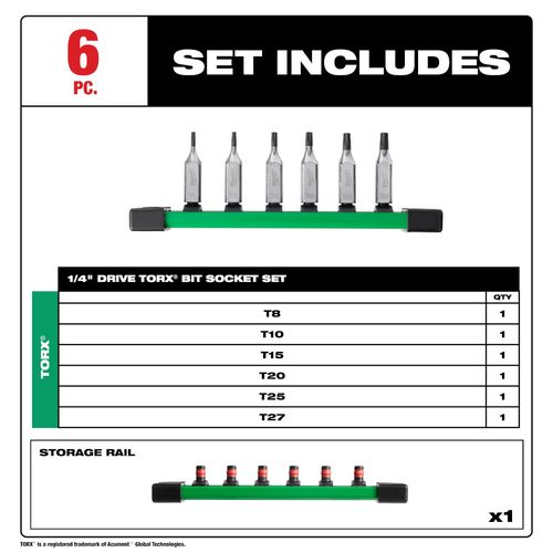 Main product image of 6 Piece 1/4" Drive TORX Bit Socket Set