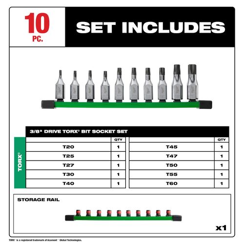 Main product image of 10 Piece 3/8" Drive TORX Bit Socket Set