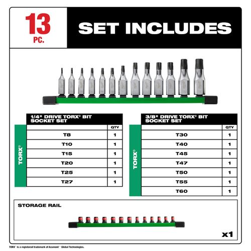 Main product image of 13 Piece 1/4" and 3/8" Drive TORX Bit Socket Set