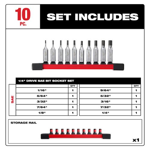 Main product image of 10 Piece 1/4" Drive Hex Bit Socket Set - SAE