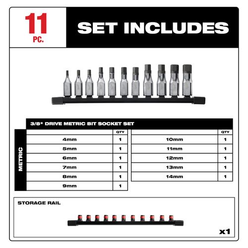 Main product image of 11 Piece 3/8" Drive Hex Bit Socket Set - Metric
