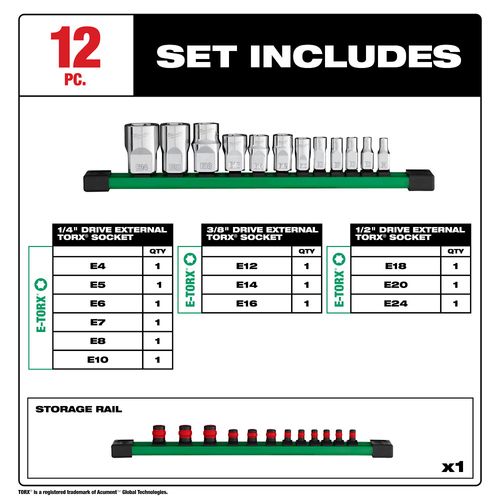 Main product image of 12 Piece 1/4", 3/8", & 1/2" Drive External TORX Socket Set