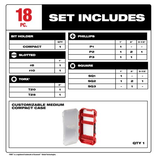 18 Piece Shockwave Impact Duty Driver Bit Set