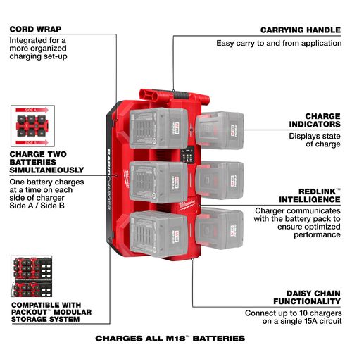 Main product image of M18 Six Bay Daisy Chain Rapid Charger