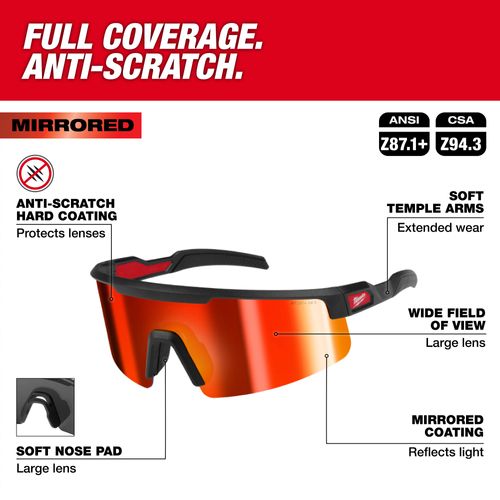 Main product image of Wrap Around Safety Glasses - Red Mirrored Anti-Scratch Lenses