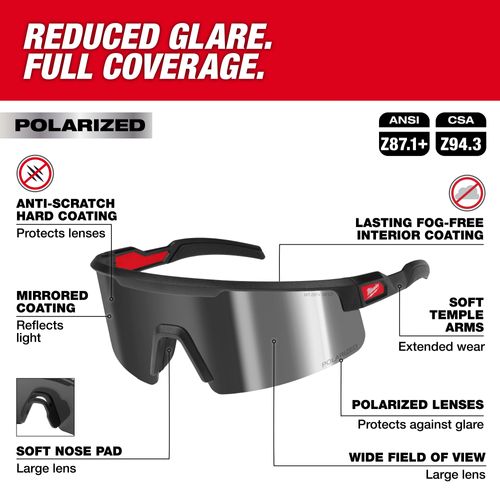 Main product image of Polarized Wraparound Safety Glasses w/ Silver Mirrored Dual Coat Lenses, 48-73-2503