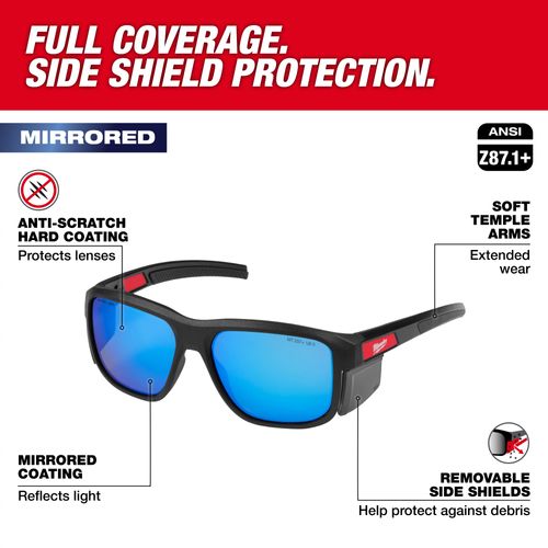 Main product image of Full Frame Safety Glasses with Removable Side Shields - Blue Mirrored Anti-Scratch Lenses