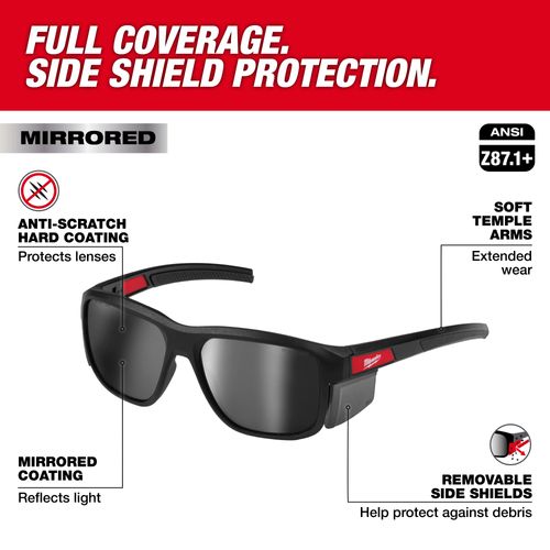 Main product image of Full Frame Safety Glasses with Removable Side Shields - Mirrored Anti-Scratch Lenses