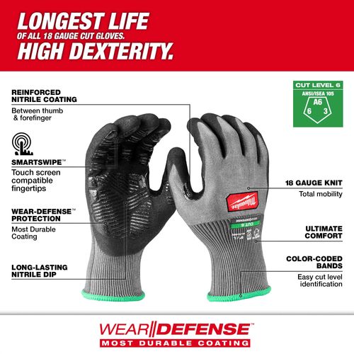 Main product image of Cut Level 6 High Dexterity WEAR-DEFENSE Nitrile Dipped Gloves (XS), 48-73-6966