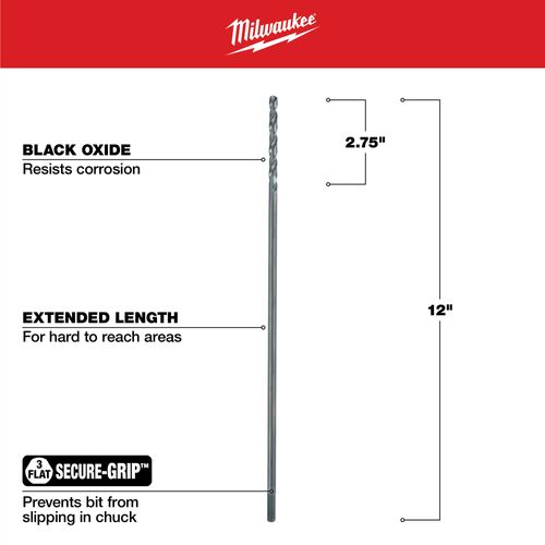 Main product image of 1/4" x 12" Aircraft Length Black Oxide Drill Bit