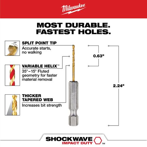 Main product image of 1/16" SHOCKWAVE Impact Duty RED HELIX Titanium Drill Bit