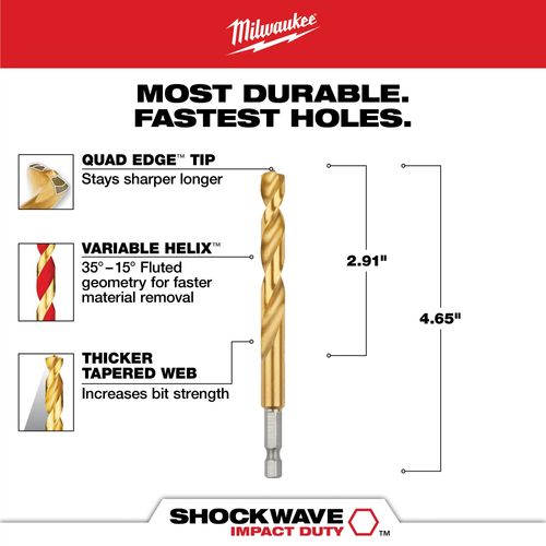 Main product image of 3/8" SHOCKWAVE Impact Duty RED HELIX Titanium Drill Bit