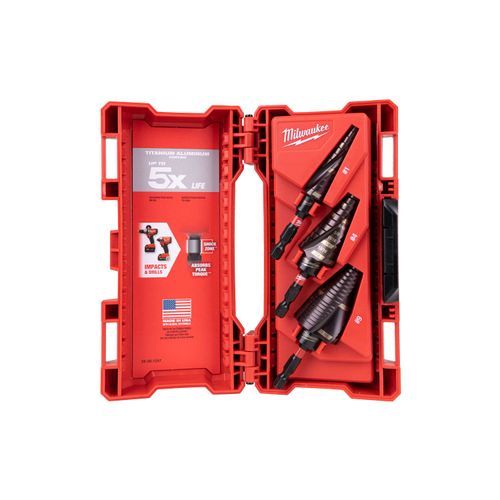 Main product image of 3 Piece Shockwave Impact Duty Titanium Step Drill Bit Set (#1, #2, #4)