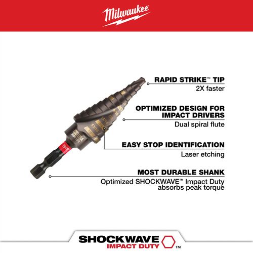 Main product image of 3 Piece Shockwave Impact Duty Titanium Step Drill Bit Set (#1, #2, #4)