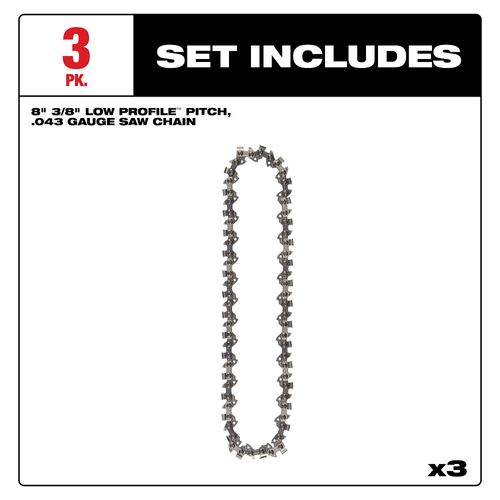 Main product image of 8" 3/8" LOW PROFILE Pitch, .043" Gauge Saw Chain - (3 Pack)
