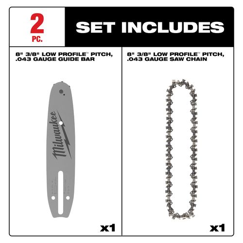 Main product image of 8" 3/8" LOW PROFILE Pitch, .043" Gauge Saw Chain and Guide Bar Set