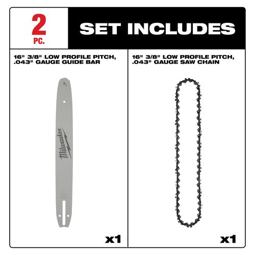 Main product image of 16" 3/8" LOW PROFILE Pitch, .043" Gauge Saw Chain and Guide Bar Set