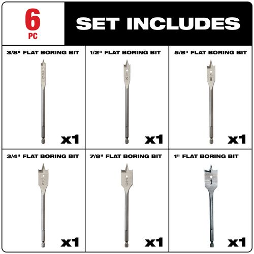 Main product image of 6" Flat Boring Bit 6" Universal Set (6 Pieces)
