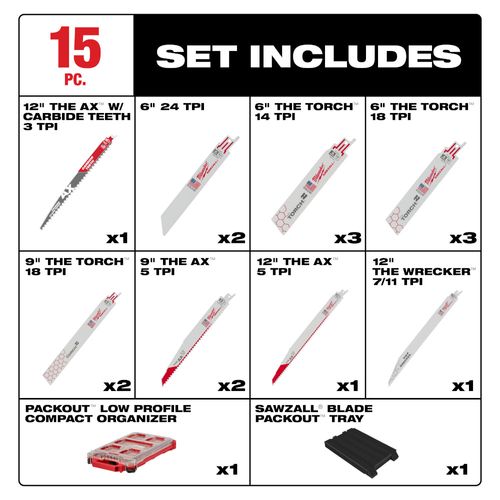 Main product image of 15 Piece SAWZALL Blade PACKOUT Kit