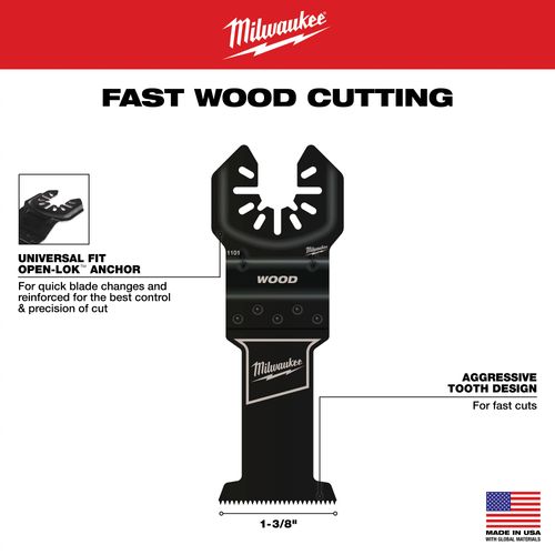 Main product image of 1-3/8" OPEN-LOK High Carbon Steel Wood Universal Fit Oscillating Multi-Tool Blade (10 Pack)