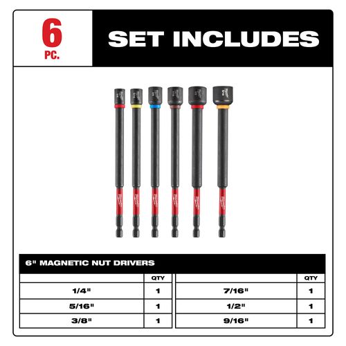 Main product image of SHOCKWAVE Impact Duty 6" Magnetic Nut Driver Set 6 Piece