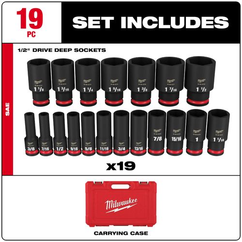 Main product image of 19 Piece SHOCKWAVE Impact Duty 1/2" Drive SAE Deep 6 Point Socket Set