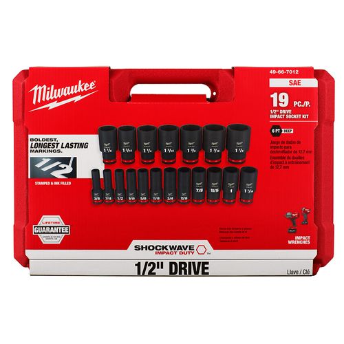 Main product image of 19 Piece SHOCKWAVE Impact Duty 1/2" Drive SAE Deep 6 Point Socket Set