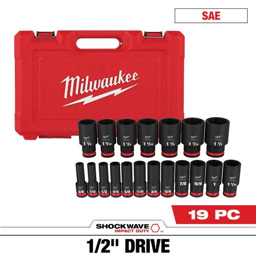 Main product image of 19 Piece SHOCKWAVE Impact Duty 1/2" Drive SAE Deep 6 Point Socket Set