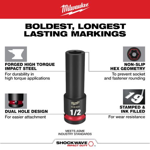 Main product image of 19 Piece SHOCKWAVE Impact Duty 1/2" Drive SAE Deep 6 Point Socket Set